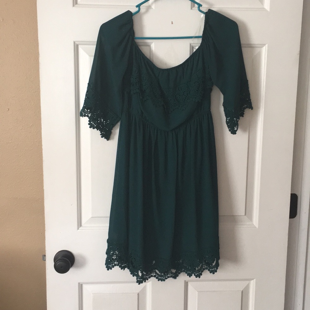 Green off the shoulder dress